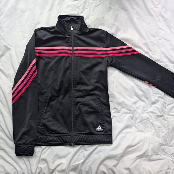 Adidas Originals Track Jacket Girls Large black and pink - Picture 1 of 9